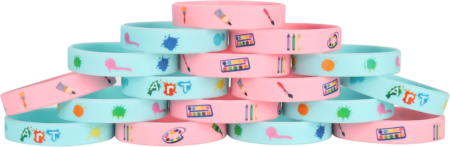 Cleverplay 24 Pack Art Painting Silicone Wristbands Bracelets, Paint Birthday Decoration Party Favors for Kids