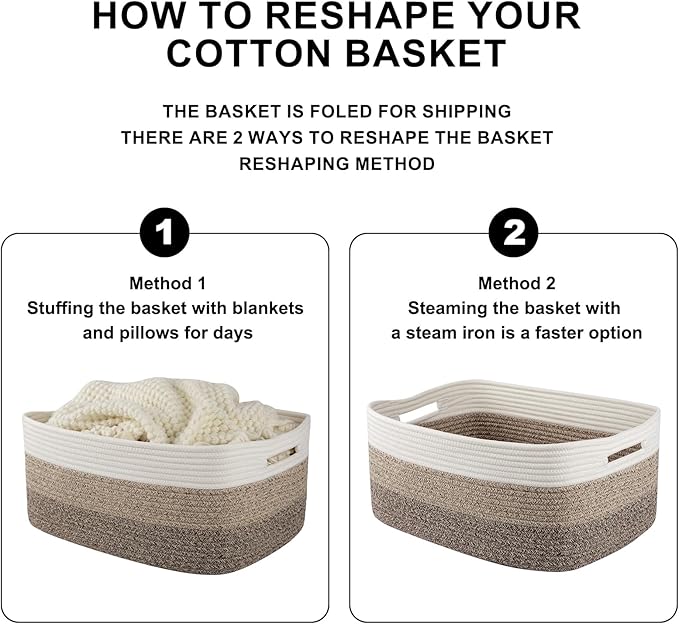 OIASKET Large Storage Basket for Organizing, Woven Rope Basket for Shelves, Closet Organizer Bins for Clothes, Blanket, Toys, Baby Nursery Storage, 17.7" x 13" x 7.87", 2 Packs Yellow