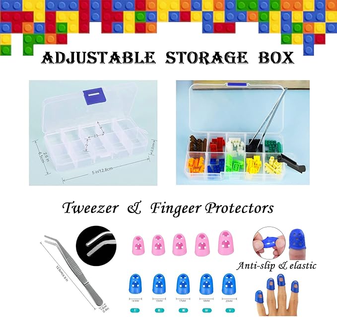 Building Blocks Tool Kit Brick Separator Tools Compatible with Lego &Technic Mini Blocks Tool Set Multi-Functional Hammer Pliers Tweezers Finger Protectors with Tin Box (Pink)