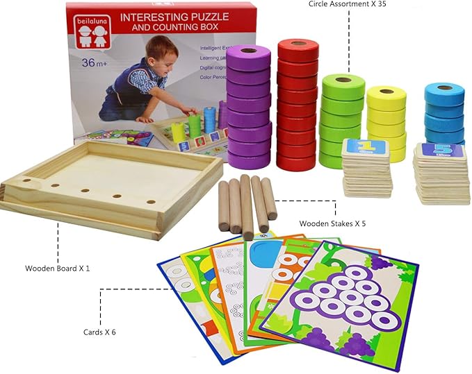 Lydaz Montessori Math Manipulatives Toys, Kids Wooden Number Blocks Toys, Kindergarten Learning Education Toy, Preschool Classroom Must Haves, STEM Counting Puzzle Toy Gift for Toddler 3 4 5 6 Years