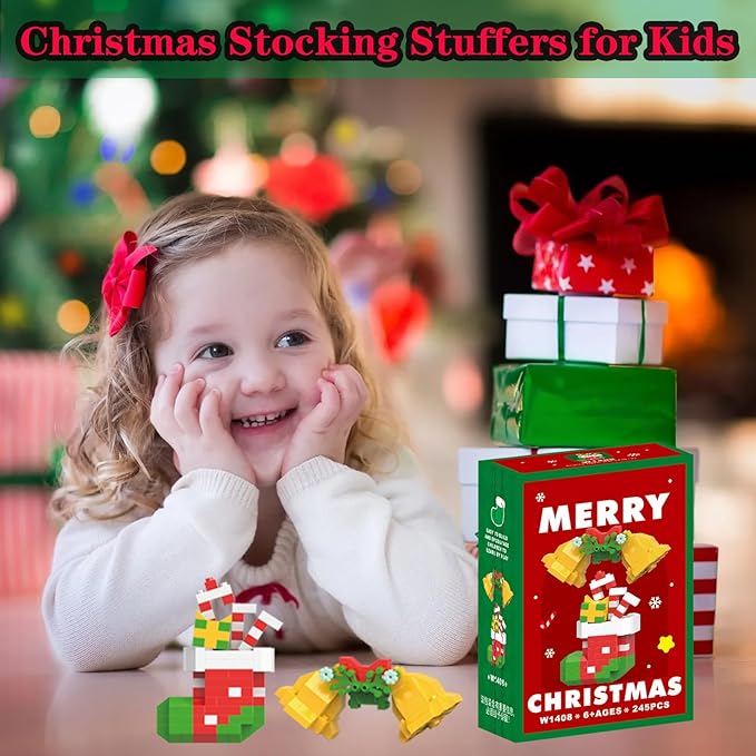 Christmas Bells and Boot Building Blocks Set Compatible with Lego Advent Calendar 2024 Stacking New Toys Holiday Present Box New Year Xmas Gifts for Kids for Boys & Girls and Adults