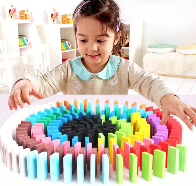 Wooden Dominos Blocks Set, Kids Game Educational Play Toy, Domino Racing Toy Game (240PCS)