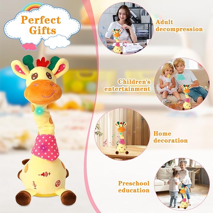 Dancing Talking Giraffe Toy for Baby Girl & Boy, Interactive Stuffed Animal Baby Toy Repeating What You Say, Glowing Musical Giraffe Gifts for Toddlers 1-3 Years Old, for Kids (Giraffe)