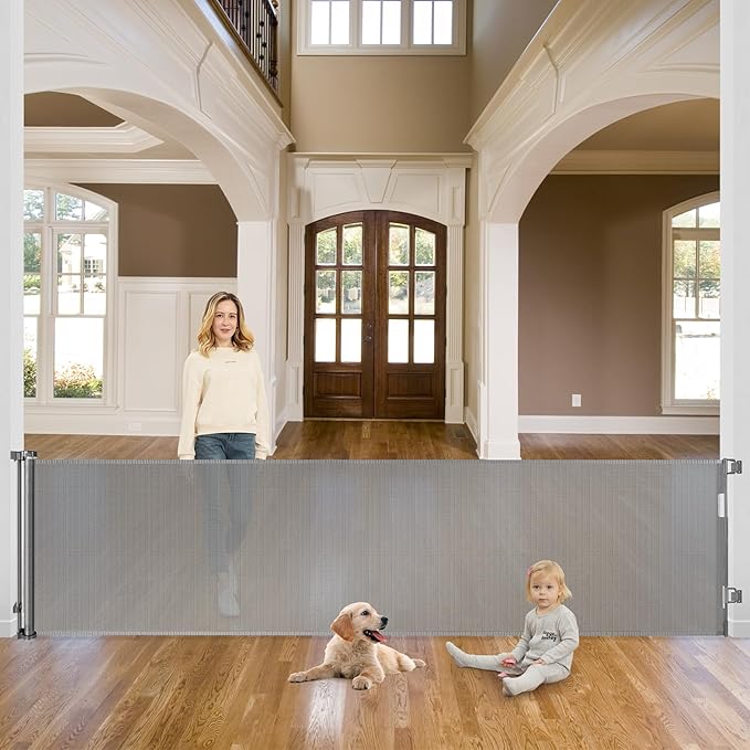 115 Inch Retractable Pet Gate for Dogs Extra Wide Baby Gate Retractable Baby Gates Extra Wide Puppy Gate Retractable Dog Gate for The House Extra Wide Child Safety Gate Extra Long Baby Gate for Stairs