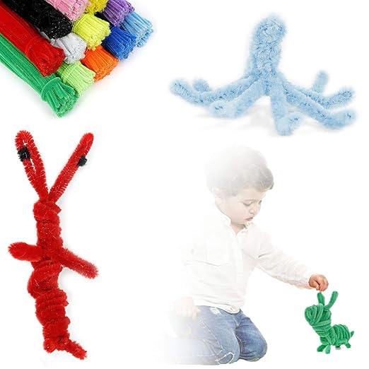 EpiqueOne 1300-Piece Arts & Craft Supply Set | Includes 1200 Chenille Pipe Cleaner Stems in 12 Colors & 100 Googly Eyes | Ideal for Use at Home & School for DIY Art & Craft Projects, Decoration & More