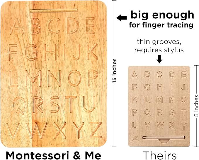 Montessori & Me Wood Alphabet Tracing Board Montessori Letters - Wooden Large Print Letters for Toddler to Preschool - Reversible Uppercase and Lowercase