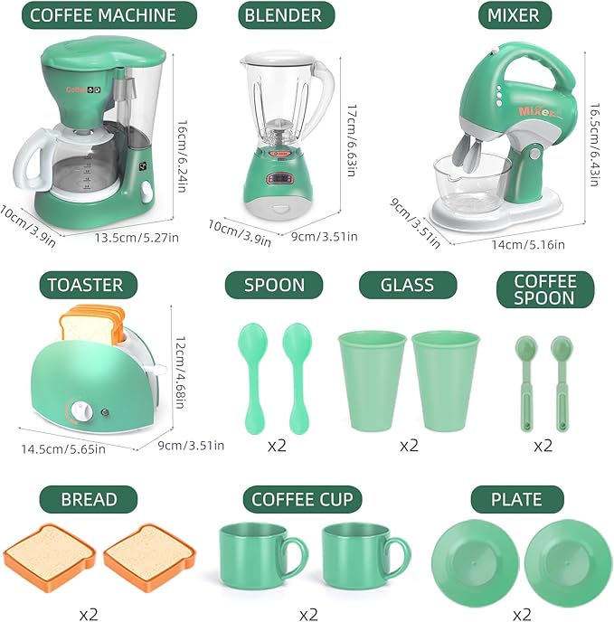 Play Kitchen Toys,Pretend Play Kitchen Appliances Toy Set with Coffee Maker, Blender, Mixer, Toaster, Toys for 3 4 5 6 7 8 Year Old, Birthday Gifts for Kids