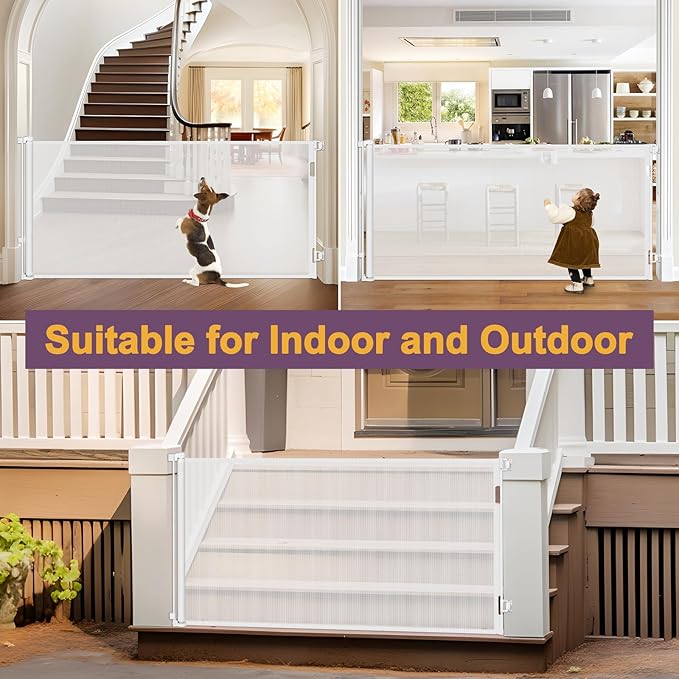 42" Tall X 130" Extra Wide Retractable Gates for Large Openings Extra Tall Baby Gate for Doorways Tall Dog Gates Indoor Outdoor Retractable Gate Extra Long Mesh Gate Tall Pet Gate for Stairs, White