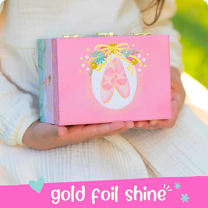 Musical Ballerina Jewelry Box for Girls - Kids Music Box with Spinning Ballerina, Ballet Birthday Gifts for Little Girls, Jewelry Boxes, 6 x 4.7 x 3.5 in - Ages 3-10,Pink