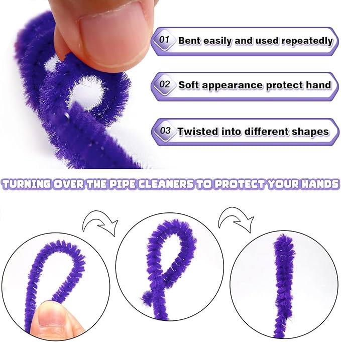 TOAOB 100pcs Pipe Cleaners Purple Pipe Cleaners Chenille Stems 6mm x 12 Inch Pipe Cleaners Craft Supplies for Art DIY Crafts Decorations