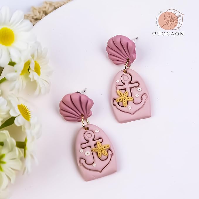 Puocaon Sea Polymer Clay Cutters - 9 Pcs Scallop Seashell Clay Cutters for Earrings, Sand Dollar Clay Earring Cutters, Anchor Shape Clay Cutters for Polymer Clay Jewelry, Coral Dolphin Clay Cutters