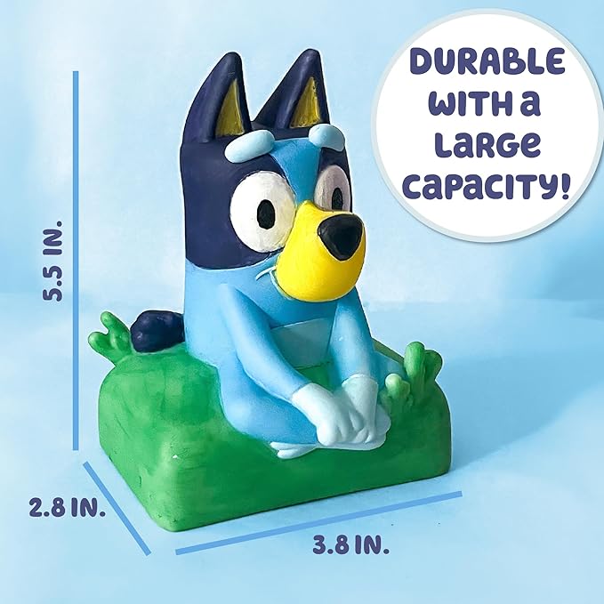 Bluey Paint Your Own Bank, Includes 6 Paints, Stickers, Vinyl Bank, Piggy Bank for Kids, Themed Piggy Bank, Great Gift Birthday Party, Toy Figures, Paintable Bluey Toys, Bluey Toys for Toddlers 1-3