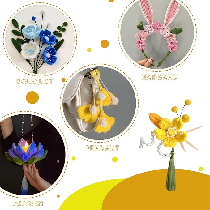 100Pcs Pipe Cleaners, Pipe Cleaners Craft, Creative Craft Pipe Cleaners for Flower Making, Chenille Stems Crafting Pipe Cleaners Flowers, Craft Supplies for Home Festivals DIY/Yellow