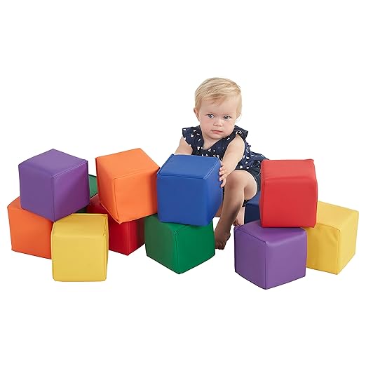 ECR4Kids SoftZone Patchwork Toddler Building Blocks, Foam Cubes, Assorted, 12-Piece