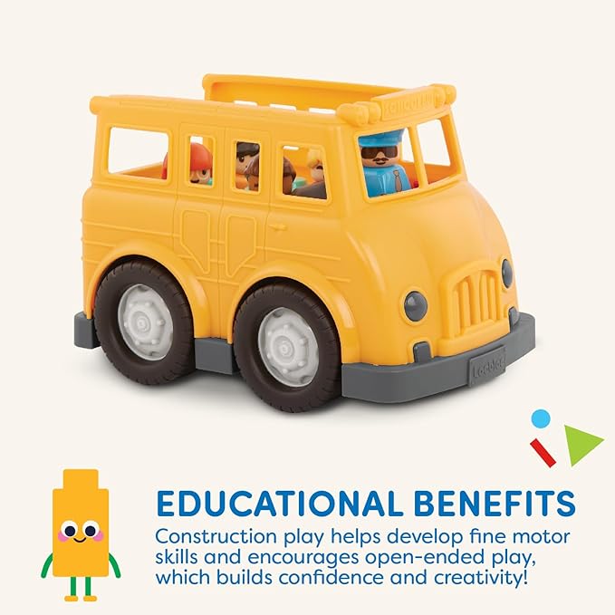 Battat – School Bus – 8Pc Construction Set – 5 Figures & 2 Blocks – Build-On Vehicle – 12 Months + – Locbloc® School Bus