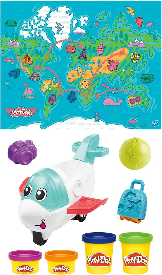 Play-Doh Airplane Explorer Starter Set, Preschool Toys for 3 Year Old Girls & Boys & Up with Jet, World Map Playmat, 3 Accessories, & 4 Modeling Compound Colors