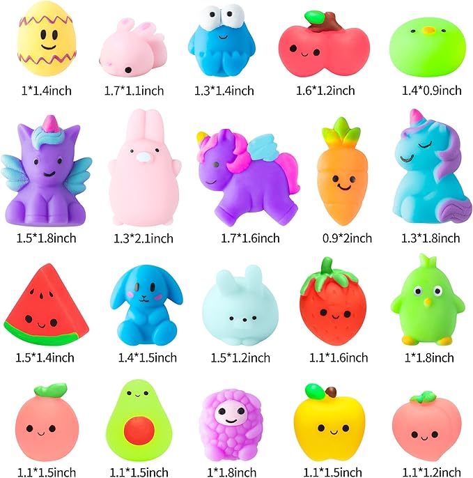 WATINC 30Pcs Easter Mochi Squeeze Toys for Easter Party Favor, Soft Kawaii Easter Bunny Chick Colorful Fruit Rabbit Stress Relief Hand Toys Fidget Toy, Birthday Gift for Kids, Easter Party Supplies