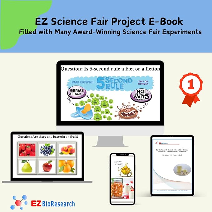 Bacteria Science Kit (IV) (Gift Pack): Prepoured LB-Agar Plates and Cotton Swabs. Exclusive Free Science Fair Project E-Book Packed with Award Winning Experiments. (IV Gift Pack)