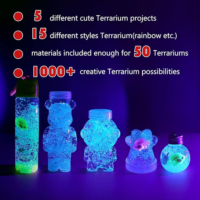 Suxkbo Terrarium Crafts Kit for Kids-5 Crafts Kits Light Up,Kids Arts and Crafts Glow in Dark Unicorn Birthday Gifts Toys for Girls Ages 5 6 7 8 9 10 Year Old for Girls Boys