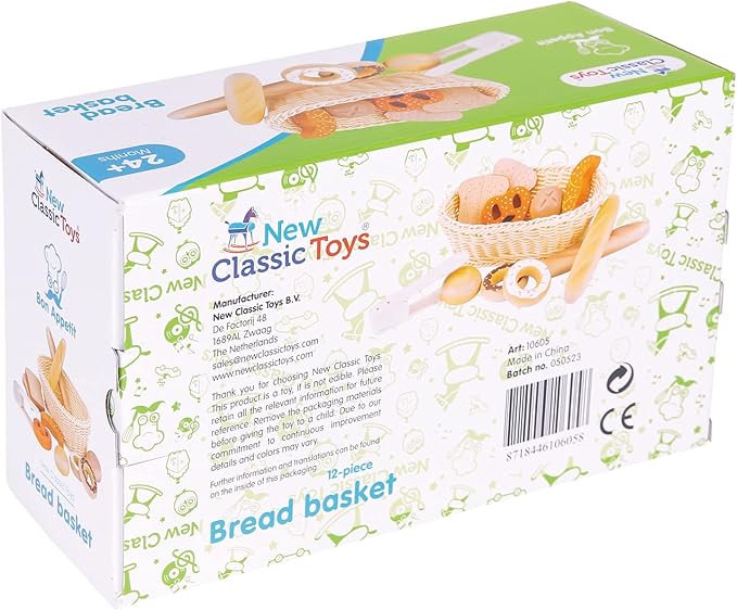 New Classic Toys Traditional Bread Basket - Pretend Play Toy for Kids Cooking Simulation Educational Toys and Color Perception Toy for Preschool Age Toddlers Boys Girls