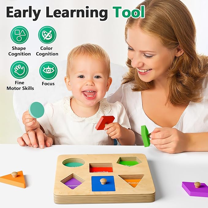 Wooden Shapes Puzzles for Toddlers 1-3, Montessori Toys for 1 2 Year Old Boy Birthday Gifts, Shape Color Match Peg Puzzles, Learning Educational Toys for Toddlers Age 1 2 Year Old Girl