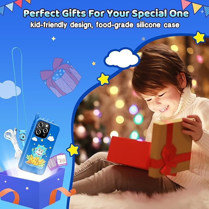 Kids Smart Phone for Boys, 4.0" Touchscreen Learning Music Puzzle-Games Toddler Phone for Kids Ages 3-9, Dual Camera,Built-in 8G SD Card Kids Phone Toy, Gifts for Kids Cell Phone Toy, Light Blue
