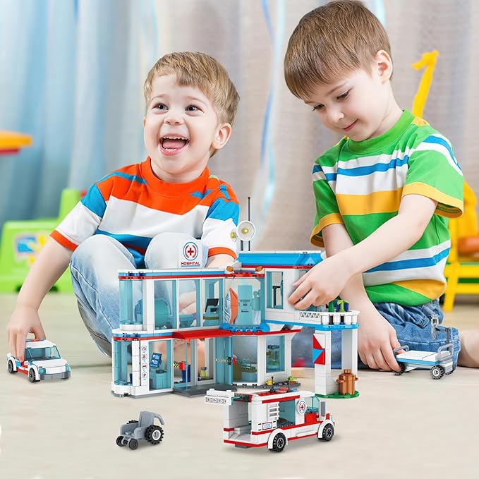City Hospital STEM 3 in1 Building Sets, Compatible with Lego Ambulance Tor Truck, Rescue Helicopter, Connect to Other City Sets, 687 PCS Best Gift for 6 7 8 9 10 Boys
