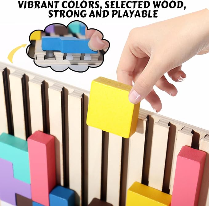 Wooden Blocks Puzzle Brain Teasers Toy Tangram Jigsaw Puzzle Intelligence Colorful 3D Russian Blocks STEM Montessori Educational Gift for Boys and Girls,Board Game Educational Toys for Toddlers