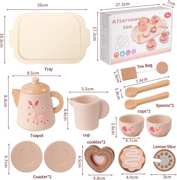 Tea Party Set for Toddlers 3-5 12 Pieces Toddler Tea Set for Little Girls Pretend Play Kitchen Accessories with Teapot,Cups,Tray and Cookies Birthday Gifts for 3 4 5 Year Old Girls