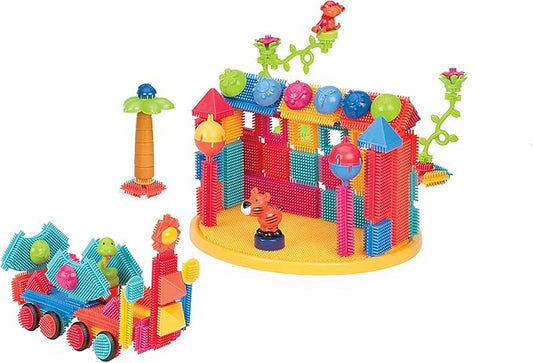 Battat- Bristle Blocks- STEM Interlocking Building Blocks- 128 pc Playset- Reusable Storage Bucket- Developmental Toys for Toddlers & Kids- Jungle Adventure Bucket- 2 Years +