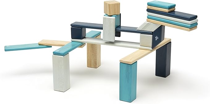 24 Piece Tegu Magnetic Wooden Block Set, Blues, 1-99 years old