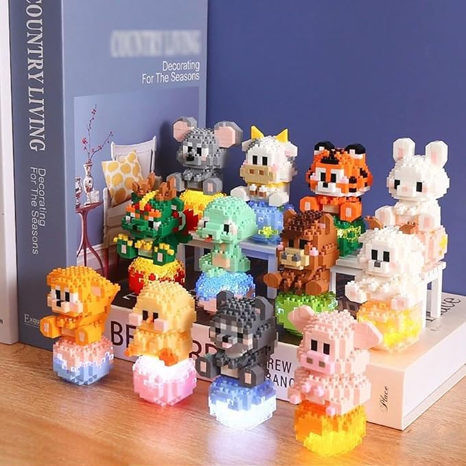 12 Mini Animals Building Blocks Sets Building Block Party Favor for Kids Small Zodiac Animals Pets Horse Dog Monkey Tiger Rabbit Dragon STEM Educational Toys for Boys Girls(Cattle)