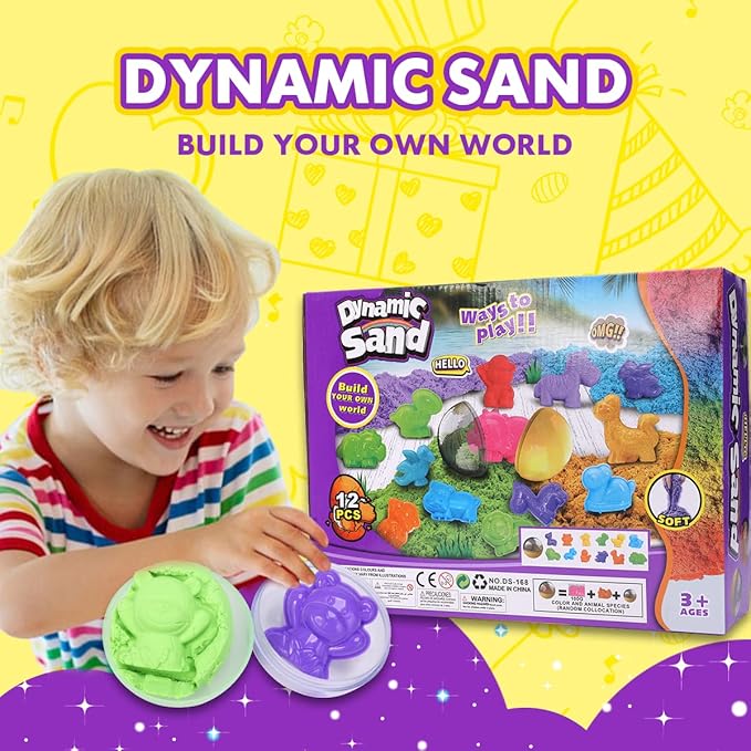 12-Pack Play Sand Kit Multi-Color Play Sand for Squishing Mixing Molding, Bulk Magic Sand Beach Sand Sensory Toys Party Favors for Kids Girls Boys Christmas Birthday Gift
