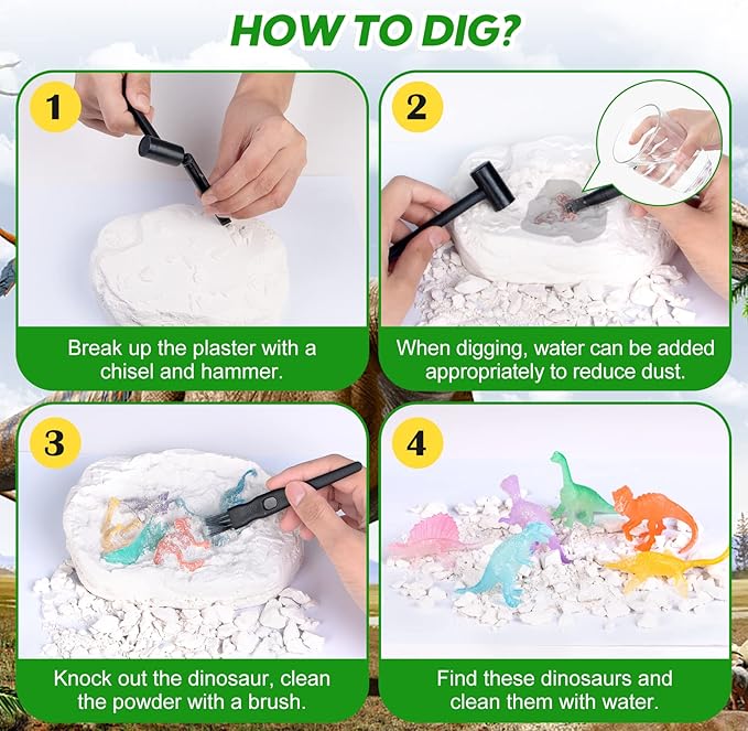 Dinosaurs Dig Kit Digging Set, Educational DIY Toys Science Kit-Dig Up Unique Real Dinosaurs, Geology Archaeology Gifts for Boys Girls Kid Toys