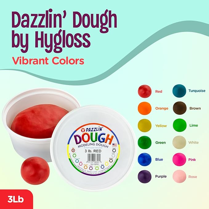 Hygloss Play Modeling Dough - Red Dough Unscented - Safe & Non-Toxic for Kids Arts & Crafts - Party Favors - Classroom Supplies - 3lb