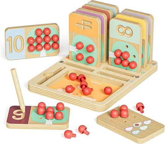 TOP BRIGHT Montessori Toy for Toddlers - Counting Peg Board & Number Tracing Game - Wooden Math Manipulative Materials, Educational Learning Toy for 3 4 5 Year Old Kids, Home Schooling Materials