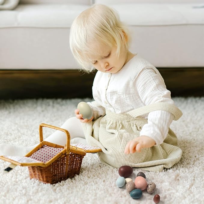 Youuys Wooden Easter Eggs Toys for Kids, Faux Easter Speckled Eggs DIY Art for Craft for Home Garden Decors, Cognitive Montessori Toy for Species Identification Early Educational Preschool Classroom
