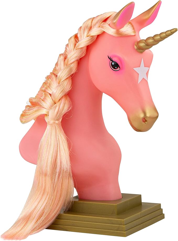 Breyer Horses Beauty Styling Head | Stardust | Pink Extra-Long Silky No Tangle Mane | 10" x 4.25" x 4.25" | Styling Book, Brush, Hair Coils, Clips, Elastics | Unicorn Toy | Model #7405
