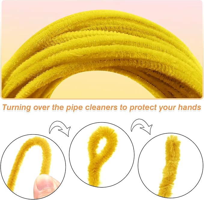 TOAOB 100pcs Pipe Cleaners Yellow Pipe Cleaners Chenille Stems 6mm x 12 Inch Fuzzy Sticks Crafts Supplies for DIY Art Crafts Decorations