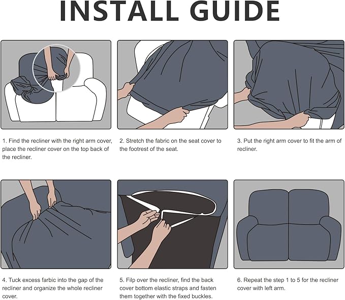 Leather Look Loveseat Recliner Covers Stay in Place 6-Piece Recliner Sofa Slipcover 2 Seater Reclining Couch Cover Spandex Fabric Washable (Recliner Loveseat, Green)