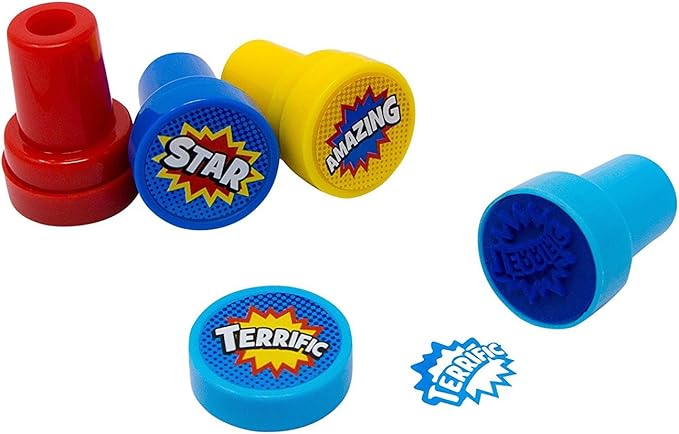 Superhero Party Supply Set: Superhero Sticker Roll (100 Stickers), 24 Piece Superhero Sayings Bracelets, & 24 Plastic Superhero Stampers - Great Addition To Your Superhero Party Supplies & Favors