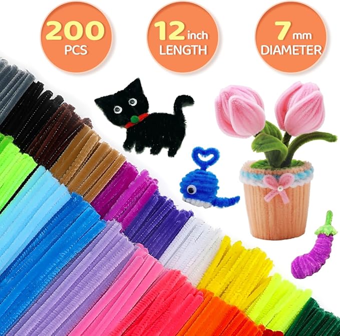 200pcs Pipe Cleaners, Pipe Cleaners for crafts, Craft Supplies Chenille Stems for Art&Craft Christmas DIY projects(12inch*6mm,Brown)