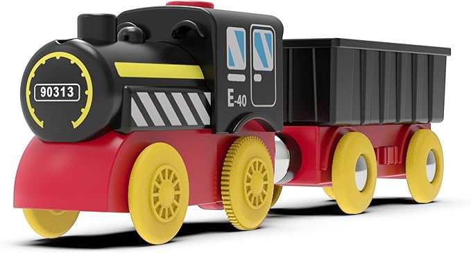 Battery Operated Locomotive Train, Magnetic Trains Toy for Wooden Tracks, Motorized Train Compatible with Thomas, Brio, Chuggington, Melissa & Doug