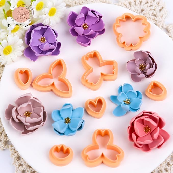 Puocaon Flower Petal Clay Cutters - 10 Pcs Petal Clay Cutters for Polymer Clay Earrings Making, Floral Polymer Clay Jewelry Earrings Supplies, 10 Petal Design Clay Jewelry Cutters Earrings Making