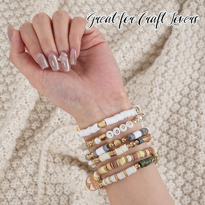 QUEFE 8200pcs Clay Beads Bracelet Making Kit, 30 Colors Flat Preppy for Friendship Bracelets, Polymer Heishi Beads with Charms for Jewelry Making, Holiday Crafts Gift for Teen Girls Adults