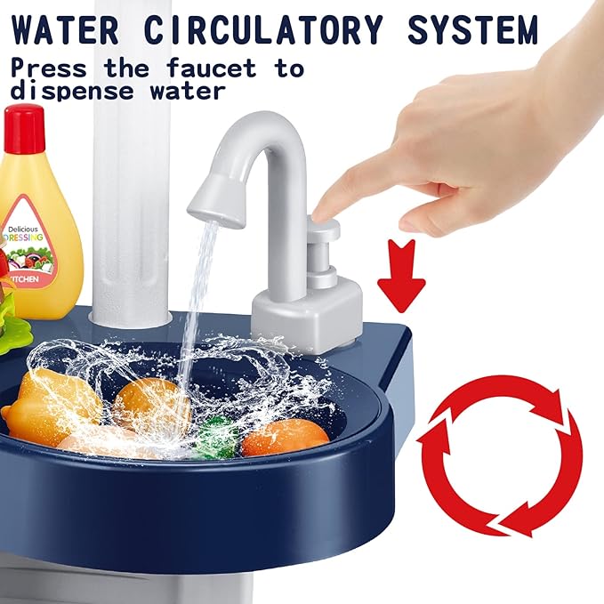 Kids Play Kitchen Toy Playset, Toddler Kitchen Toy Accessories Set w/Remote Control, Real Sounds & Light, Play Sink & Pretend Steam, Birthday for Boy Girl 3 4 5 6 7 8 Year Old