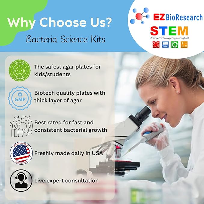 Bacteria Science Kit (IV): Top Science Fair Project Kit. Prepoured LB-Agar Plates And Cotton Swabs. Exclusive Free Science Fair Project E-Book Packed With Award Winning Experiments (IV)