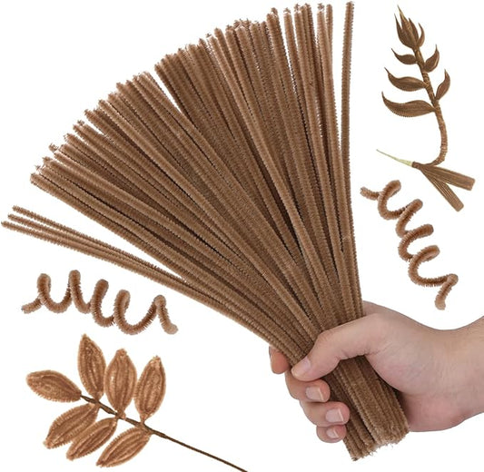 Pipe Cleaners, 100PCS Christmas Pipe Cleaners Craft Supplies, Light Brown Pipe Cleaners Bulk Fuzzy Sticks for DIY Art and Craft Projects Home Decoration