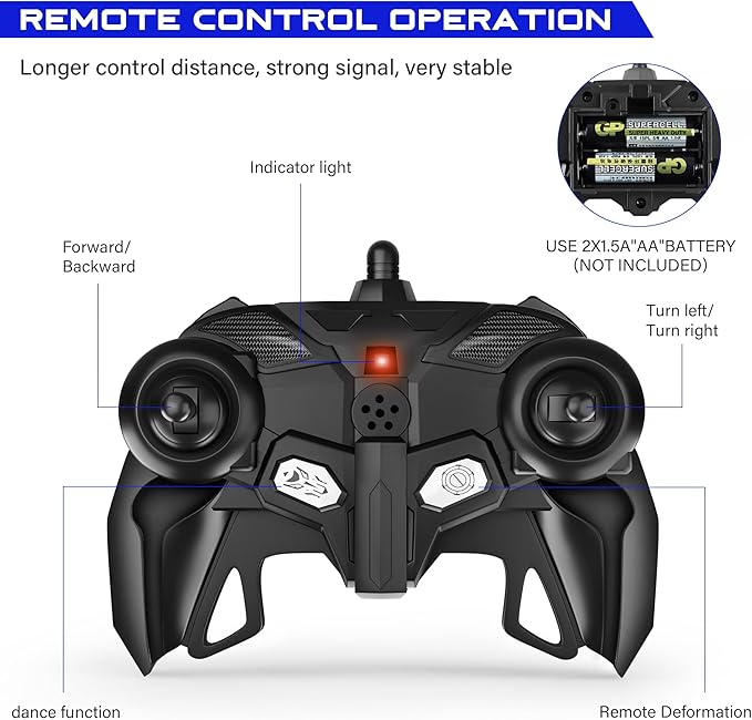 Remote Control Car, Toy for 3-8 Year Old Boys, 360° Rotating RC Deformation Robot Car Toy with LED Light, Transform Robot RC Car Age 3 4 5 6 7 8-12 Years Old for Kids, Boys Girls Birthday Gifts (Blue)