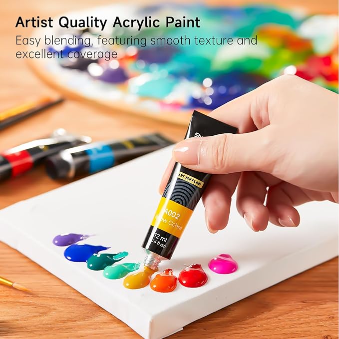 Shuttle Art Acrylic Paint Set, 15 x 12ml Tubes Artist Quality Non Toxic Rich Pigments Colors Perfect for Kids Adults Beginners Artists Painting on Canvas Wood Clay Fabric Ceramic Crafts